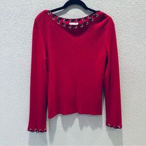 St. John Sport Red Eyelet Detail Sweater